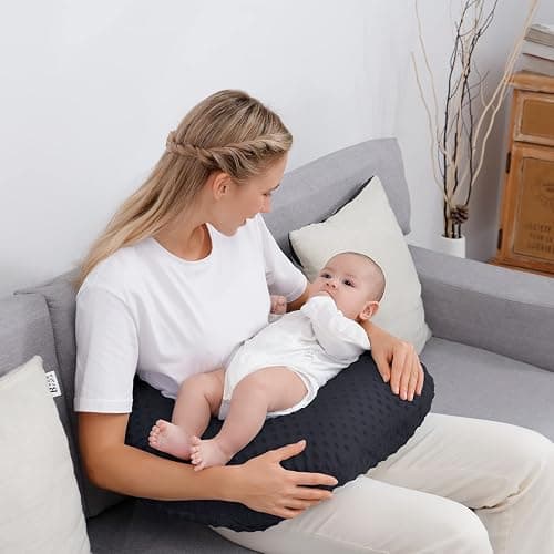 Nursing Pillow and Positioner with Cover for Breastfeeding and Bottle Feeding, Propping Baby, Tummy Time, Baby Sitting Support, Awake-Time Support (Black, 22" x 17.7" x 5.9") thumbnail 2