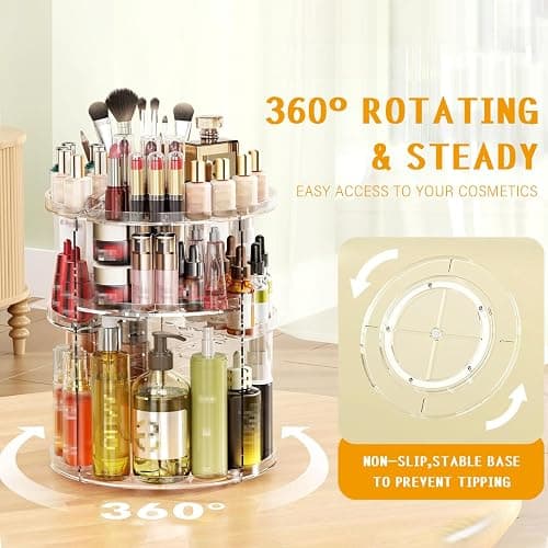 huipinghu Makeup Organizer | 360° Rotating Cosmetic Storage with Large Capacity | Clear Spinning Organiser with 7 Adjustable Layers | Vanity Table Stand for Bedroom & Bathroom thumbnail 7