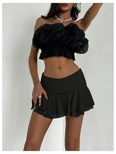 MakeMeChic Women's Ruffle Mini Skirt Tiered Layer Mesh Sheer Flared Rave Party Skirts thumbnail 5