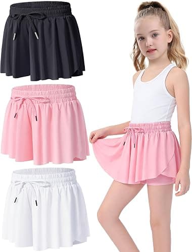 Yitoco 2-3 Pack Girls Flowy Butterfly Shorts with Pockets Liner 2 in 1 Skirt for Fitness, Athletic Running Sports - Image 1
