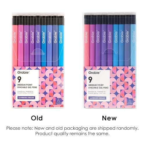 Grabie Erasable Gel Pens, Medium Point 0.7 mm Erasable Pens, Make Mistakes Disappear for Drawing Writing Planner, Pack of 9 Assorted Colors(Lavender Dreams) thumbnail 3