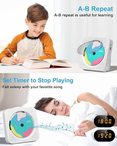 CD Player Portable with Bluetooth Desktop CD Players for Home with HiFi Sound Speakers,Mini Cute CD Player for Kids,Remote Control,Dust Cover,LED Display,Boombox FM Radio (White) thumbnail 4