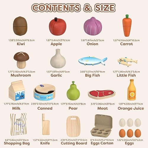 Wooden Play Food Toys for Kids - Pretend Play Kitchen Accessories Toy Set for Toddlers, Cutting Fruits Vegetables Toys Gift for Boys Girls Ages Over 3 Year Old thumbnail 2