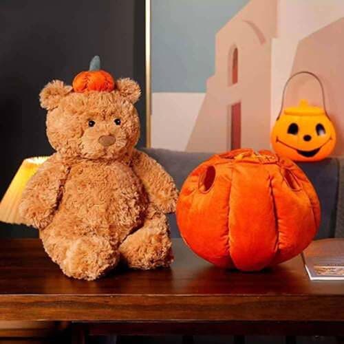 RDCIRP Pumpkin Bear Plush, Stuffed Animal Plushie Squishy Bear Toy Huggable Doll Costume Cute Toy for Boys Girls Halloween Party thumbnail 4