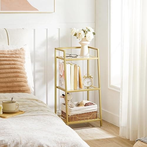 HOOBRO Gold Glass Shelf Stand, 3 Tier Standing Shelf Unit, Bathroom Organizer and Storage, Floor Storage Shelves Waterproof, for Bathroom, Laundry, Toilet, Tempered Glass, Gold GD77CJ01 thumbnail 2