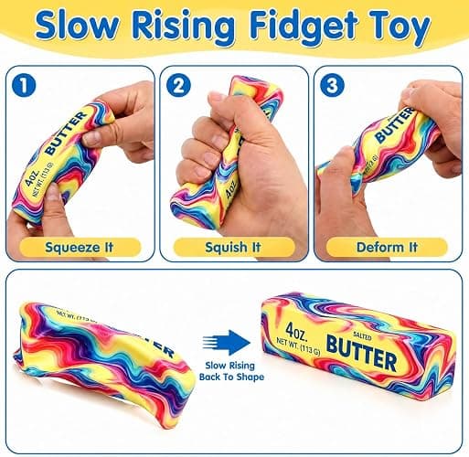 2Pcs Squeeze Butter Toy, Slow Rising Squishy with Rainbow Wave, Dumpling Stress Balls, PU Materia Fidget Toys for Party Favor or Office thumbnail 5