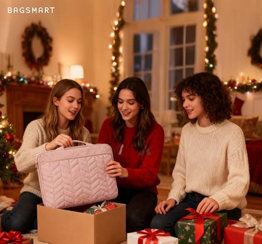 BAGSMART 15-15.6 Inch Laptop Case Sleeve for Women, Puffy Shockproof Laptop Bag with Accessories Pouch and Handle, Lightweight Computer Case Compatible with Dell, HP, MacBook Air/Pro, Natural Cream thumbnail 2