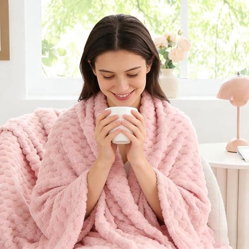 BEDELITE Fleece Decorative Blanket - 3D Jacquard Pink Throw Blankets for Women's Couch & Bed, Soft and Cozy Warm Plush Fluffy Blanket, Cute Birthday Gift for Women, 50x60 Inches thumbnail 4