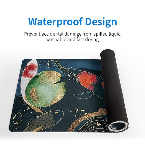 Japanese Gaming Mouse Pad XL - Extended Large Mouse Mat Desk Pad, Stitched Edges Mousepad, 3mm Thick Long Non-Slip Rubber Base Mice Pad, 31.5 X 11.8 Inch - Koi Fish Art thumbnail 5