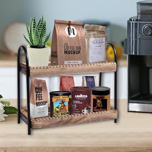 BDBDYEAY Bathroom Countertop Organizer, 2 Tier Vanity Organizer and Storage for Cosmetic Skincare Perfume, Wood Bead Storage Shelf for Bathroom Kitchen Coffee Station thumbnail 2