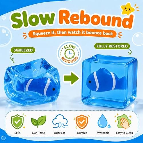 Stress Cube Squishy Toys, Glow-in-The-Dark Clownfish Inside, Squishys Sensory Toy to Stress and Anxiety Relief, Squeeze Fidgets for Autism Adults Party Favors, Halloween, Christmas, Travel Gift thumbnail 6