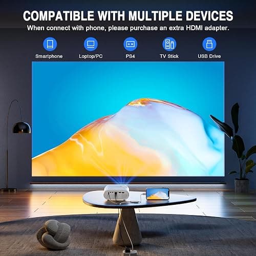 Mini Projector, VISSPL Full HD 1080P Video Projector, Portable Outdoor Projector with Tripod, Kids Gift, Home Theater Movie Phone Projector Compatible with Android/iOS/Windows/TV Stick/HDMI/USB thumbnail 6