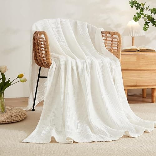 EMME Cotton Muslin Twin XL Blanket Breathable Gauze Soft Lightweight Adults Gifts for Women (White,66"x90") - Image 1
