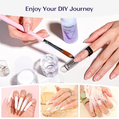 VANSISOS Acrylic Nail Kit for Beginners: Clear White Pink Powder and Liquid Set Professional Nails Kit Acrylic Set with Brushes for Home DIY thumbnail 6