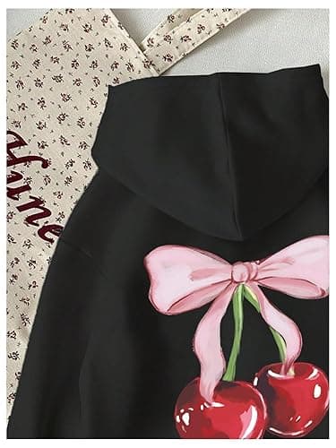 WDIRARA Girl's Cherry Graphic Hoodie Long Sleeve Hooded Sweatshirt Cute Pullovers Tops thumbnail 4