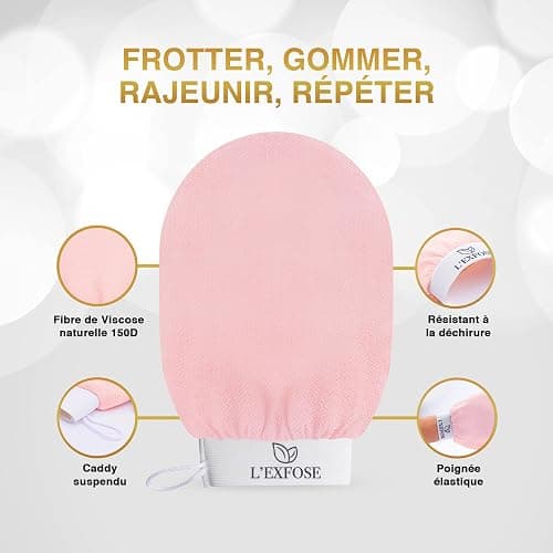 L’Exfose 2x Gant Exfoliant Corps - Gant de Crin Kessa Gommage Corps et Visage en Viscose Naturelle - Élimine les Cellules Mortes de la peau et Hydrate - Sensation de Spa Agréable Sans Savon Noir thumbnail 2