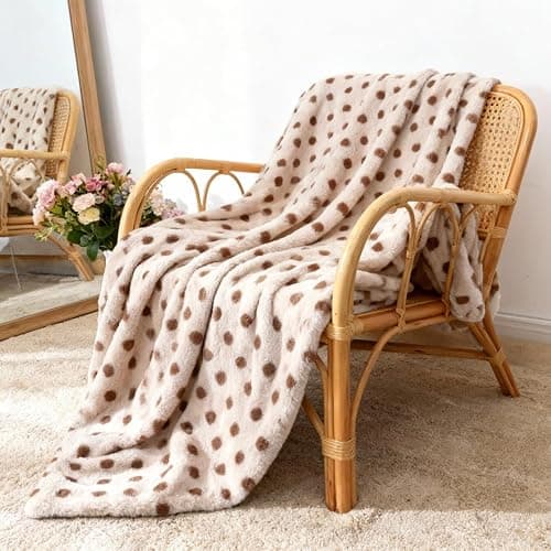 Soft Plush Throw Blanket with Polka Dots, Luxury Faux Fur,Doule Side, Multiple Colors Available,Gift for Women (Khaki and Brown, Twin(63" x 79")) - Image 1