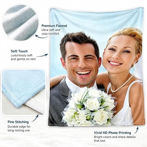 Custom Soft Fleece Bed Blankets Photo Blankets for Girlfriend Wife Anniversay Wedding Gifts,Personalized Photo Blankets Lightweight Cozy Warm Outdoor Picnic Blanket for Camping Travel thumbnail 6
