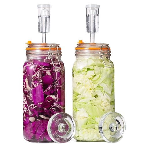 JILLMO 2L Wide Mouth Fermentation Jar with Airlock & Weight, 2 Pack | Fermentation Kit for Homemade Kimchi, Sauerkraut, Pickles and More - Image 1