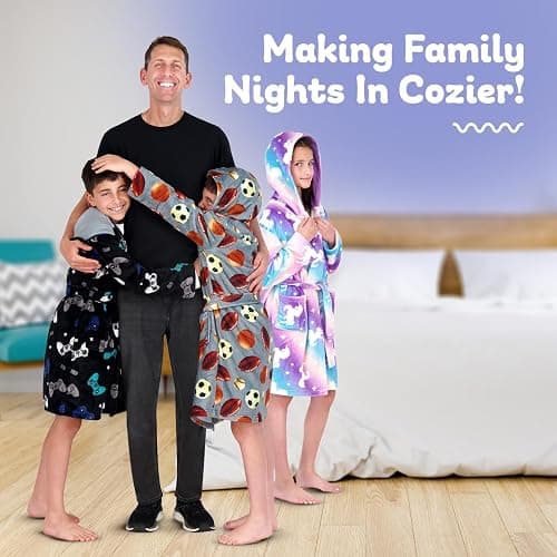 Hooded Plush Robe For Boys- Fluffy Winter PJ Robe With Pockets, Hoodie & Belt- Boys And Teens’ Ultra-Soft Bathrobe thumbnail 5