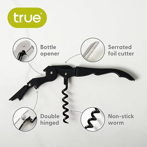 True TrueTap Double Hinged Waiter’s Corkscrew, Matte Black Wine Bottle Opener with Foil Cutter, Wine Key thumbnail 3