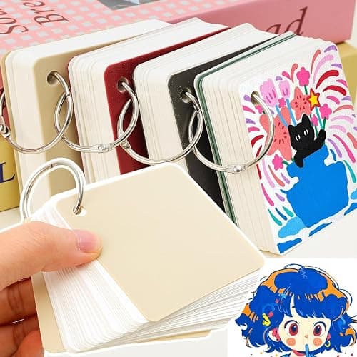 2 Pack/160 Pieces Blank Index Cards with Ring, Blank Flash Card 2.8x2.8" Note Cardstock for Memory Learning Studying Office (Beige) thumbnail 4