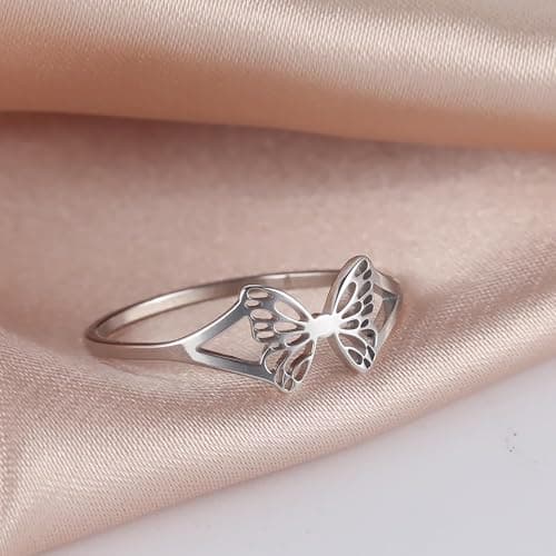 JESMING Women's Butterfly Hollow Stainless Steel Ring - Cute Everyday Silver Rings for Women thumbnail 4