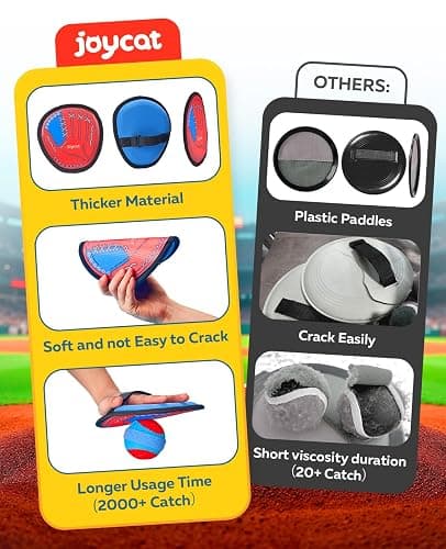 JoyCat Toss and Catch Ball Game for Kids, 4 Paddle Sticky Ball Set, Toddler Baseball Catch Toy, Outdoor Game for Beach, Yard&Camping, Family Sports Easter Basket Stuffer Gift for Boys Girls Ages 3-12 thumbnail 3