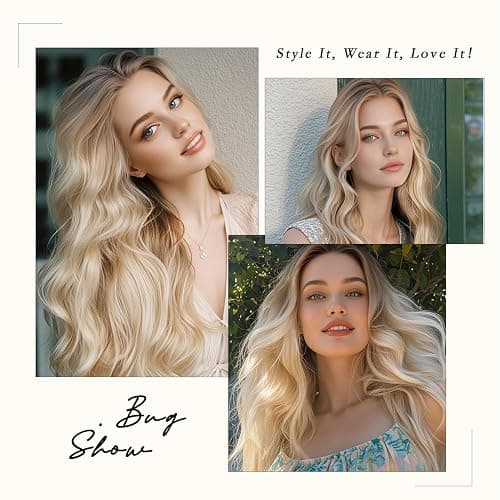 Long Ombre Blonde Wig for Women 26 Inch Long Wavy wig Middle Part Natural Looking Synthetic Heat Resistant Wigs with Dark Roots Balayage Culry Wig for Cosplay Halloween Daily Use thumbnail 6