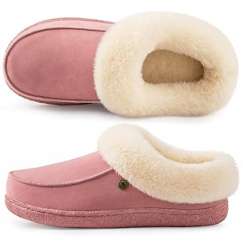 HomeTop Women's Comfy Moccasin Style Memory Foam Slip on Slippers Soft Microsuede Clog House Shoes with Luxury Fuzzy Fur Collar - Image 1