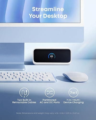 Anker Nano Charging Station, 7-in-1 USB-C Power Strip for iPhone 16, 2.3 ft Anker InstaCord Retractable Cable, 3 USB-C, 1 USB-A, 3 AC, 100W Desktop Fast Charging for MacBook, Home, Office(Non-Battery) thumbnail 3