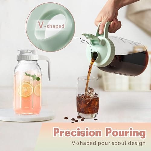 Mason Jar with Pour Spout Lid V-shaped, 2 Quart Iced Tea Pitcher Double Leak Proof, 64 oz Drink Pitcher for Breastmilk, Sun Tea, Juice, Coffee Creamer, Formula Pitche thumbnail 5