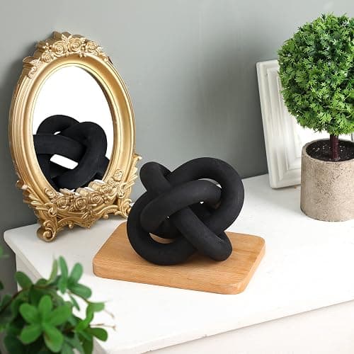 Yalikop 3 Link Wood Knot Decor Rustic Table Shelf Accents, Black | Hand Carved Chain Link, Boho Decorative Knot for Coffee Table Bookshelf, Modern Rustic Accents for Living Room Bedroom thumbnail 6
