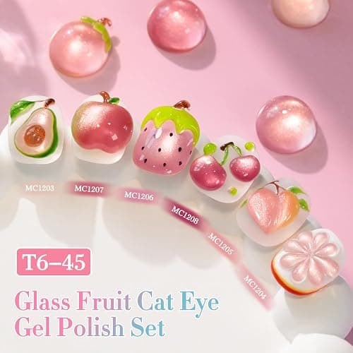 Double Rhythm Cat Eye Gel Nail Polish Set of 6 Same Color Same Bottle 0.5 Oz Shimmer Glitter with Magnet Holographic Reflective Magnetic UV Nail Polish Kit at Home (Glass Nude Pink Rose-T6-45) thumbnail 3