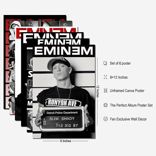 Xuseoua Eminem-Poster, Rapper-Musik, Vintage-Cover, Schwarz-Weiß, Wandkunst, Leinwandposter, Raumdekor, ästhetischer Poster, Druck, Dekorposter, 20 x 30 cm, Stil 1 thumbnail 4