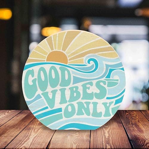 Open Road Brands Good Vibes Only Chunky Wood Block Sign - Retro Beach Themed Decor - Hang or Display on Desk, Dresser or Counter - Aqua thumbnail 5