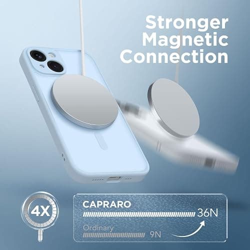 CAPRARO Magnetic for iPhone 14 Case, [Compatible with MagSafe] [Full Camera Protection] Shockproof Protective Slim Translucent Matte Phone Case for iPhone 14 6.1'', Light Blue thumbnail 4