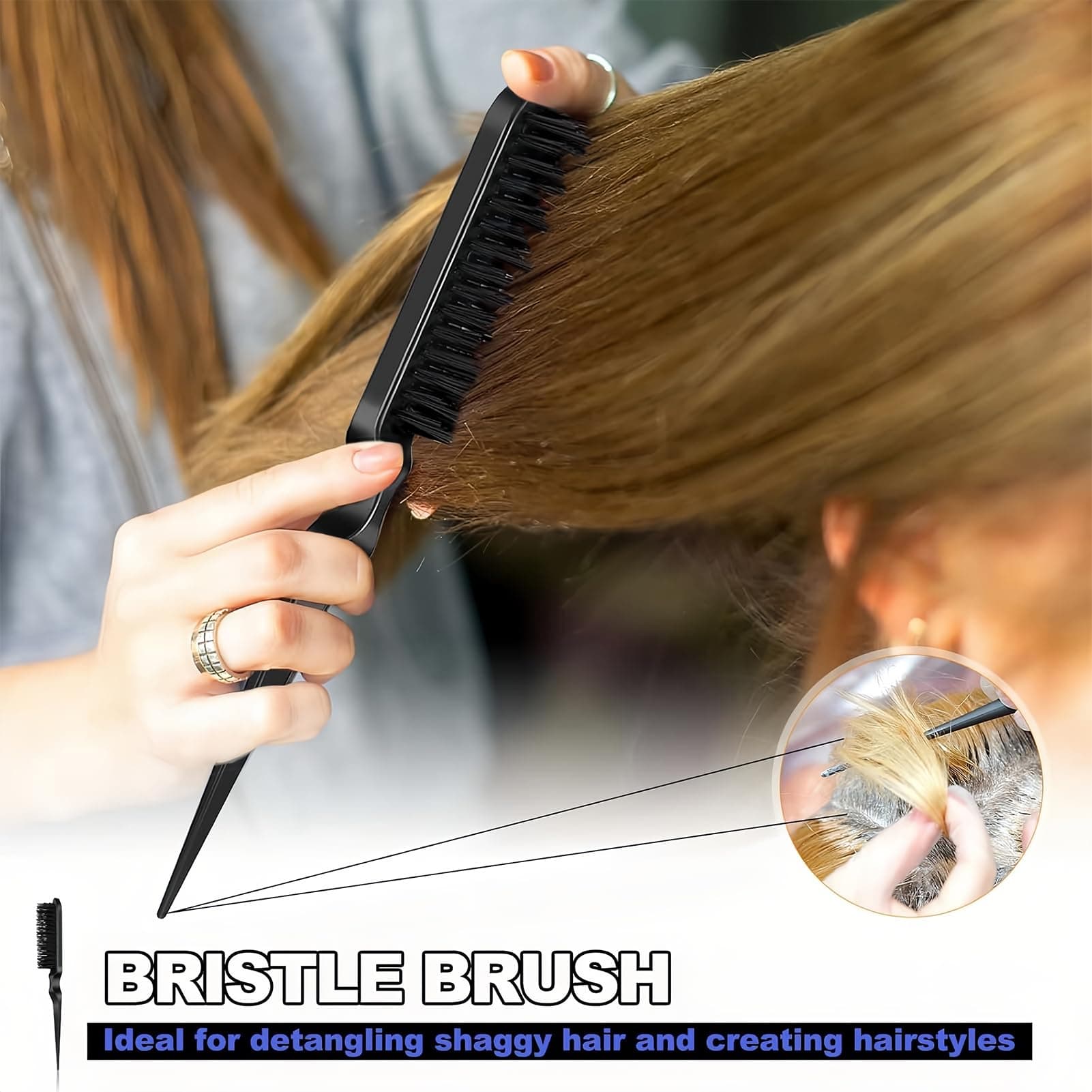 3PCS Hair Brush Set, Slick Back Hair Brush Edges Brush, Rat Tail Comb, Plastic Bristle, Teasing Brush Set for Women Smoothing Hair thumbnail 5