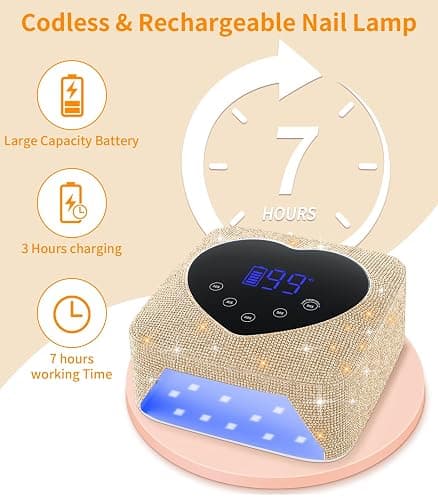 UV Light for Nails, 72W Cordless UV Nail Lamp for Gel Nails, Rechargeable Gold Diamond LED Dryer with 5 Timer Setting,Touch Control & Auto Sensor, Fast Light Curing Lamp for Salon & Home thumbnail 5