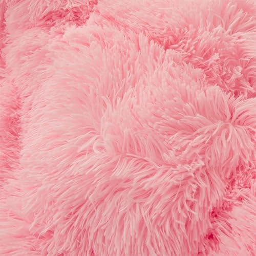 Fluffy Faux Fur Pink Comforter Cover Set Queen - Ultra Soft Plush Pink Bedding Sets 3 Pieces (1 Fluffy Duvet Cover + 2 Faux Fur Pillow case) Cute Bed Set (Light Pink, Queen) thumbnail 7