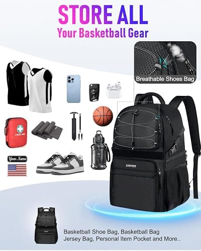 LOINTET Basketball Bag Backpack with Ball Holder Shoes Compartment, Large Basketball Accessories Sports Bag thumbnail 2