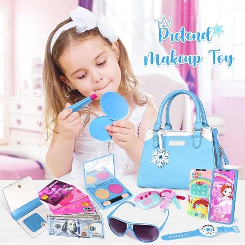 Shemira Play Purse for Little Girls, Princess Pretend Toys for Girls 3 4 5 6 7 8 Years Old, Christmas & Birthday Gift for Kids Age 3-5 4-6 6-8, Toddler Purse with Accessories, Kids Toy Purse, Blue thumbnail 6