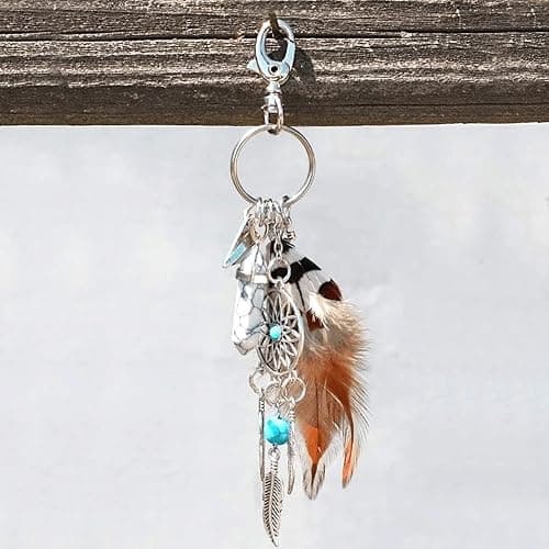 Western Keychain Wrangler Keychain Turquoise Bag Charm Feather Purse Charms for Handbags Boho Jewelry Gifts for Women thumbnail 2