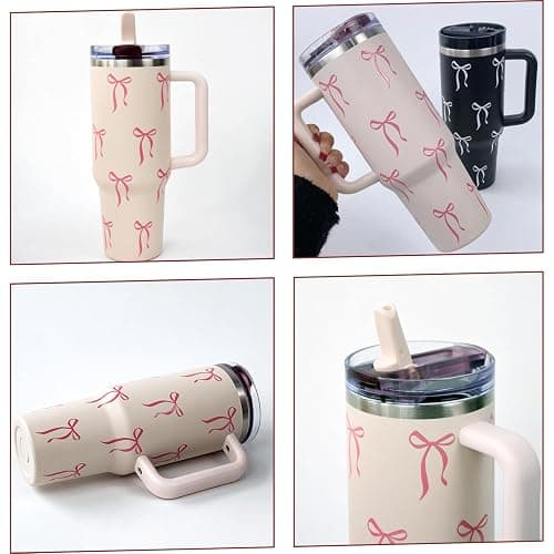 Luxape Bow Tumbler 30 oz | Leakproof Flip Straw Lid & Handle | Insulated Stainless Steel Travel Cup | BPA-Free | Cup Holder Compatible | Vivid Violet Fade (Pink, 30oz) thumbnail 6