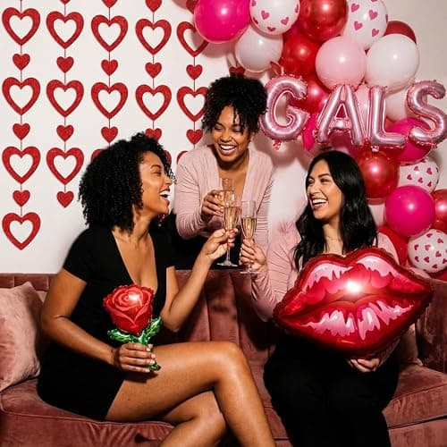 Galentines Day Party Decorations hot pink and pink Balloon Arch Garland Kit with GALS letter Wine glass rose lips Balloons for Galentines Day Party Valentines Lady Nignt Birthday Party Supplies thumbnail 3