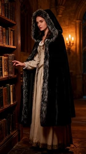 Medieval Hooded Cloak Renaissance Viking Cloak Fur Cape with Hood for Men and Women thumbnail 5