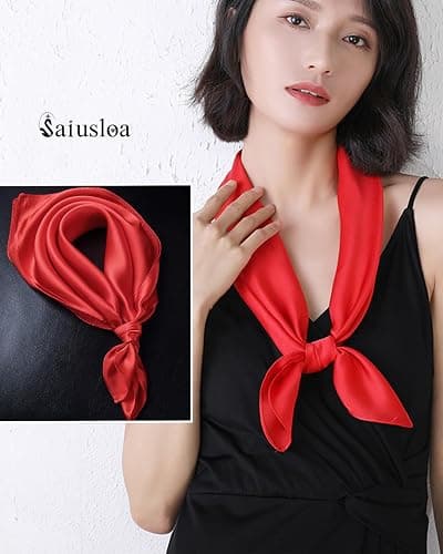 Saiusloa Solid Color Neck Scarf For Women Square Satin Head Scarves headband Bandanas 23.6× 23.6 inches thumbnail 2