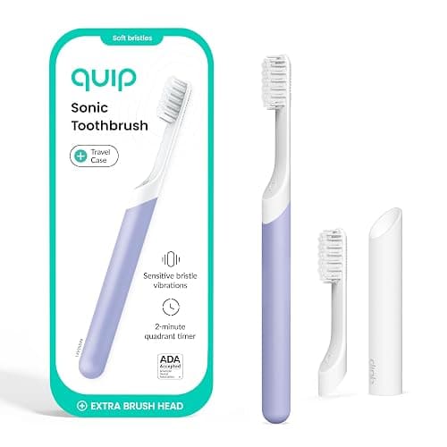 quip Sonic Toothbrush for Adults with Timer - Includes Extra Brush Head and Travel Cover Mount - Electric, Soft Bristle Refill Head, Plastic Handle, 3 Month Battery Life - Travel Toothbrush - Lavender - Image 1