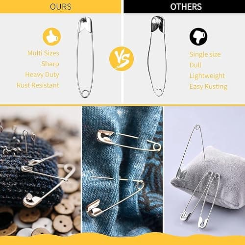 XKDOUS Safety Pins - 150 Pcs Assorted Sizes Black Pins Bulk - Small & Large Heavy Duty for Clothes, Sewing, Craft thumbnail 4