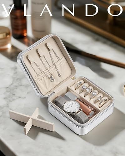 Vlando Small Travel Jewelry Box Organizer - Girls Women Gift Rings Earrings Necklaces Jewelry Storage Display Case - Silver thumbnail 6